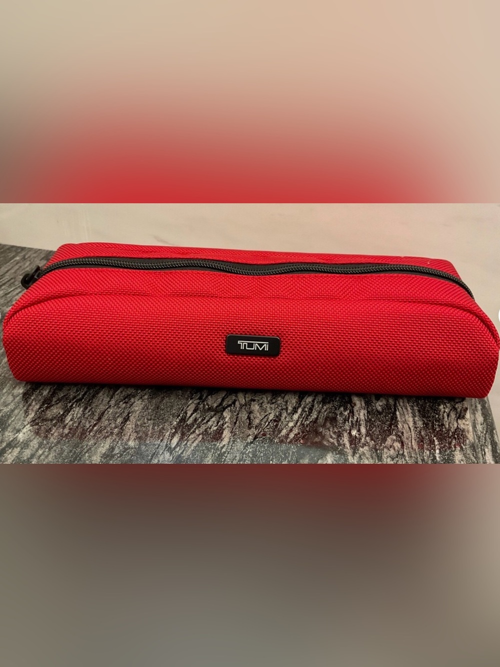 NEW - TUMI Zippered Ballistic Nylon Pencil Case - Cord Pouch - RED w/ BLACK